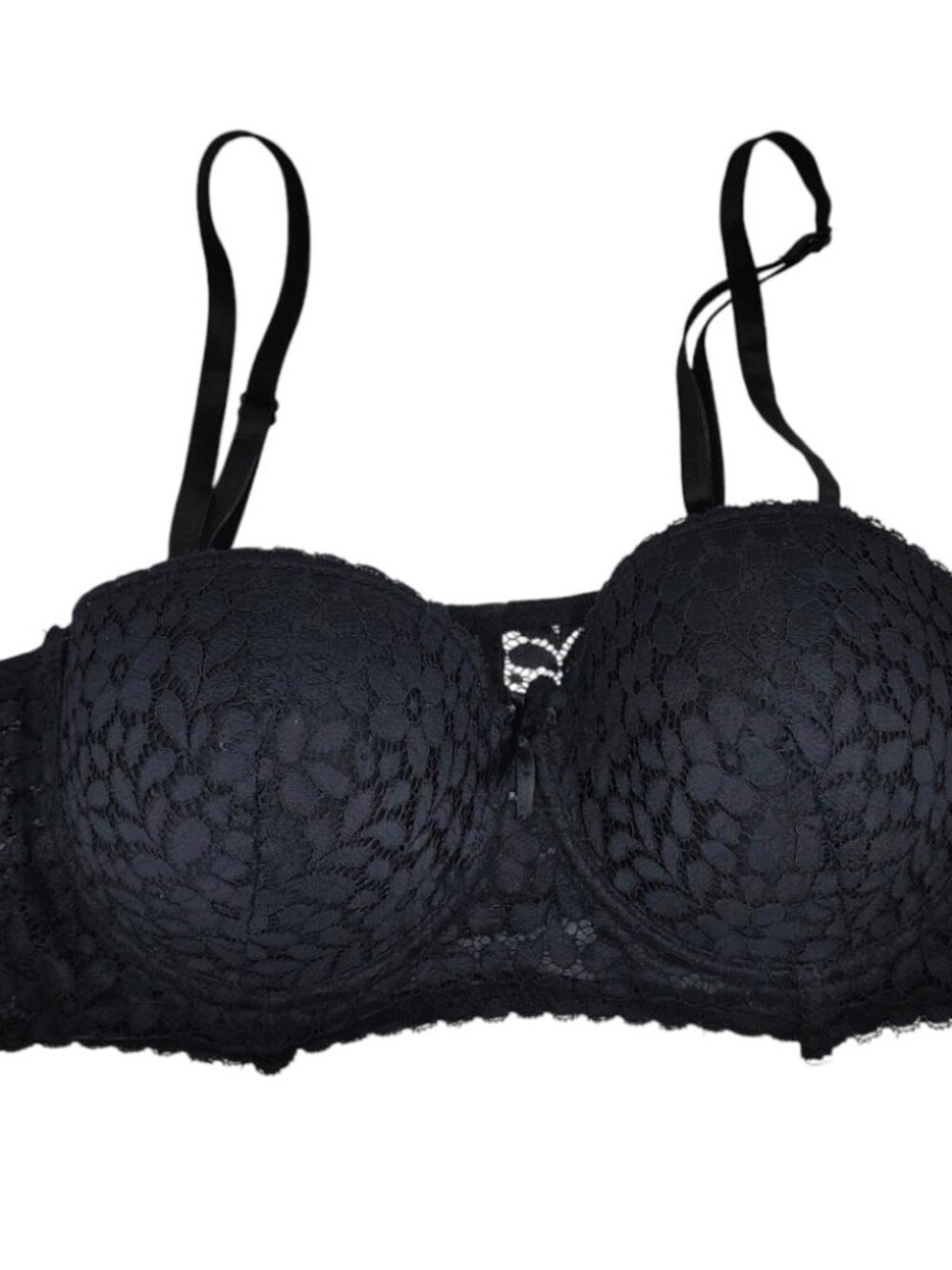 Laura Ashley Women's 38C Bra Black Lace Lightly Lined Underwire Strapless